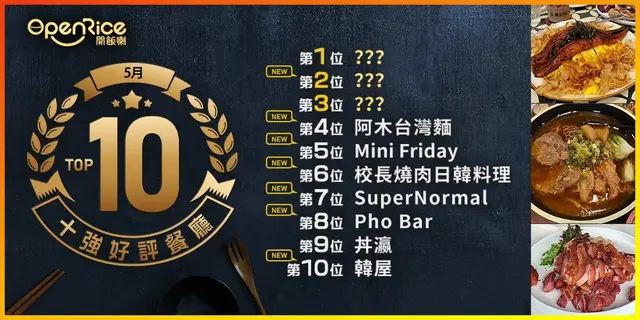 5月份好評餐廳十強