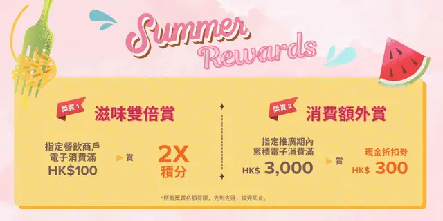 <p>詳情請參閱<a href="https://www.leetungavenue.com.hk/tc/happenings/detail/Summer-Rewards/">活動網頁</a>。</p>