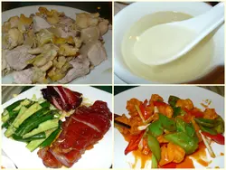 蜜瓜炖响螺汤、海天特式烧味三并、山楂明虾球