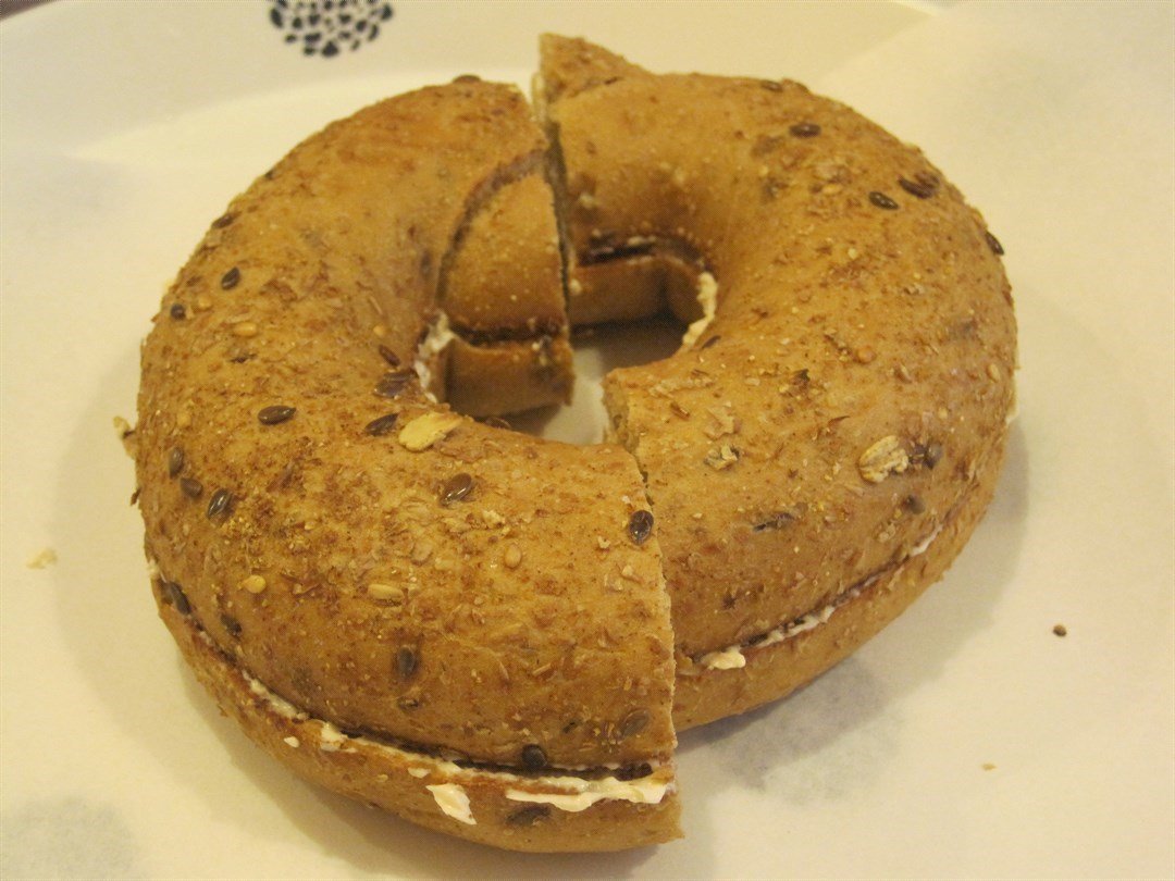 cereal bagel with salmon cream cheese      cereal bagel with