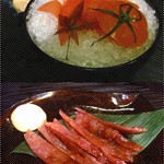 日本蕃茄沙律 $58、燒河豚魚乾 $62