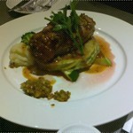 Duck's breast with starchy vegetable cake