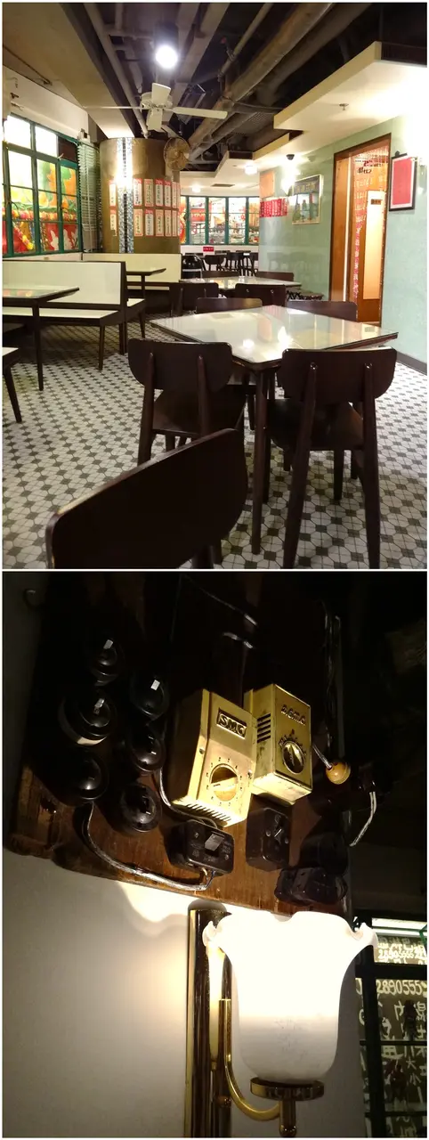 大約半間地方裝修到好像冰室一樣！冰室裡的卡位、舊燈掣、懷舊紙皮石地磚...