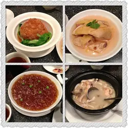 左上:淮掦紅燒獅子頭 右上:花雕醉雞 左下:蟹粉燴拉皮 右下:滋補老雞菌菇湯