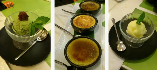 左--綠茶雪糕: 中--燉蛋; 右--柚子雪糕