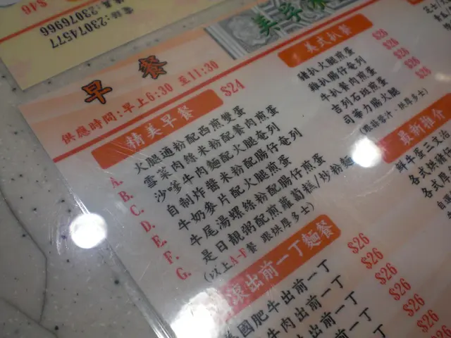 精美早餐選擇，A-G其7款。