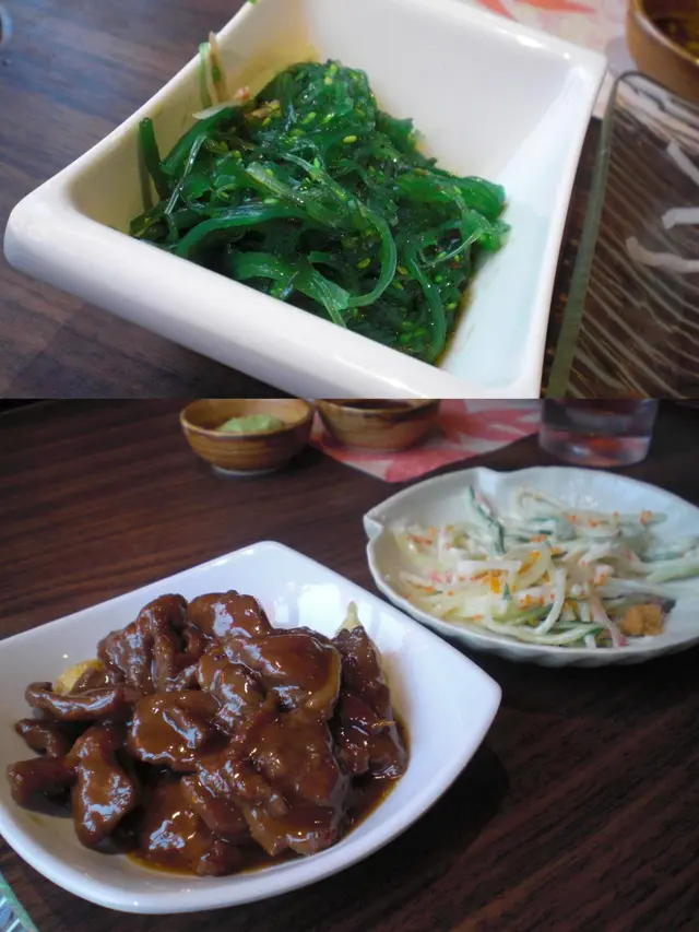 蟹籽肉鬆沙律、中華沙律、味咐螺肉。