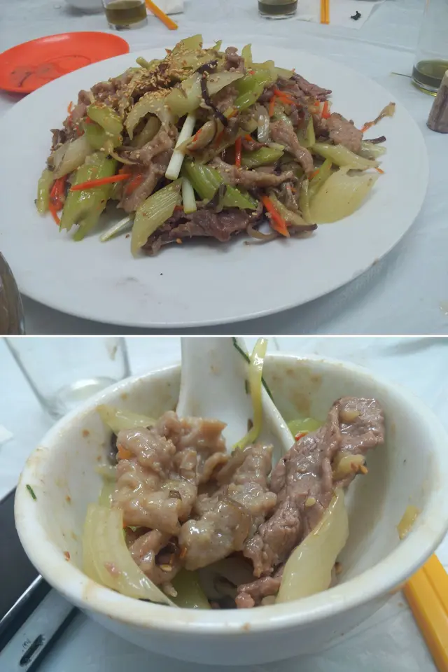 西芹絲鴕鳥肉炒蛇絲