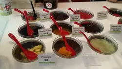 左边 toppings ~ 新鲜生果，果酱，爆珠，椰果共9款
