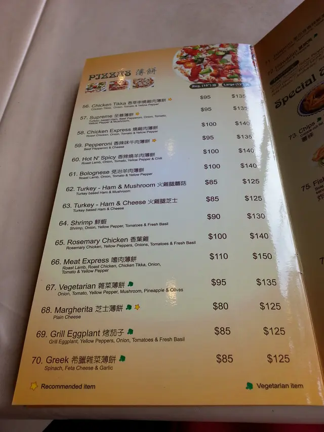 Menu - Pizzas (薄餅)