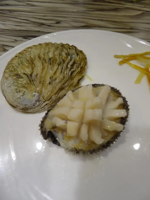 見到鮑魚殼的紋理，一看便知不是較平一點的大連鮑魚！
