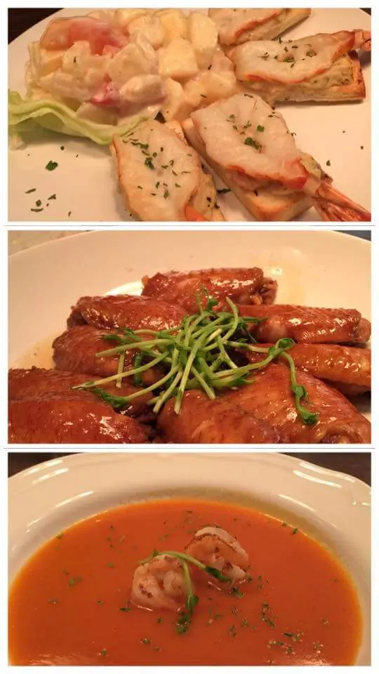 勁正蝦多士,好入味雞翼,濃蝦蕃茄湯