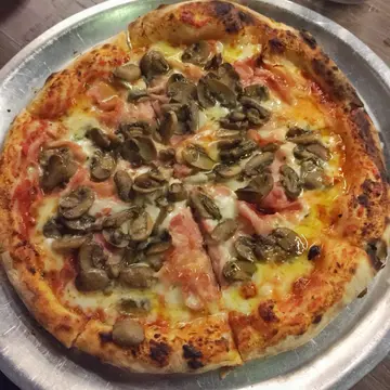Pizza with ham and mushrooms