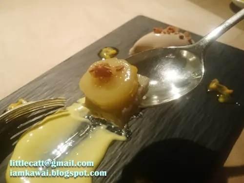 banana ice cream and pudding with passion fruit cream and crispy peanut