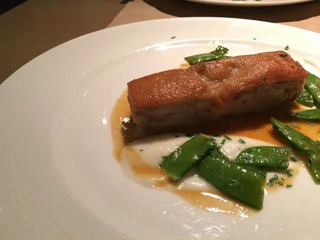 Slow Cooked Suckling Pig Terrine with Potato Foam and Sesonal Vegetables