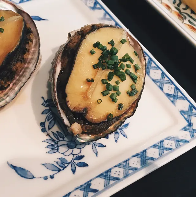 Steamed baby Abalone w/polenta & Sunny side up quail egg