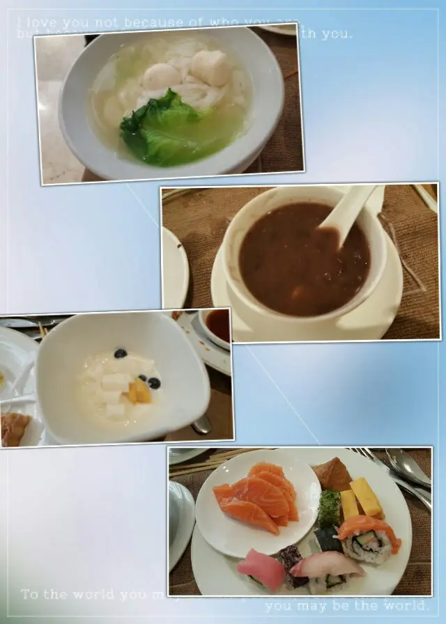 叫左碗清湯粉麵，都夠味! 有紅豆沙杏仁豆腐，三文魚刺身好食!