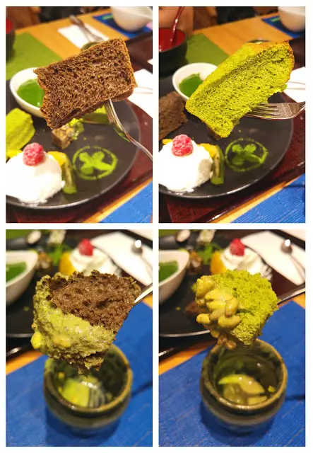 口感鬆軟的抹茶和焙茶雪芳蛋糕