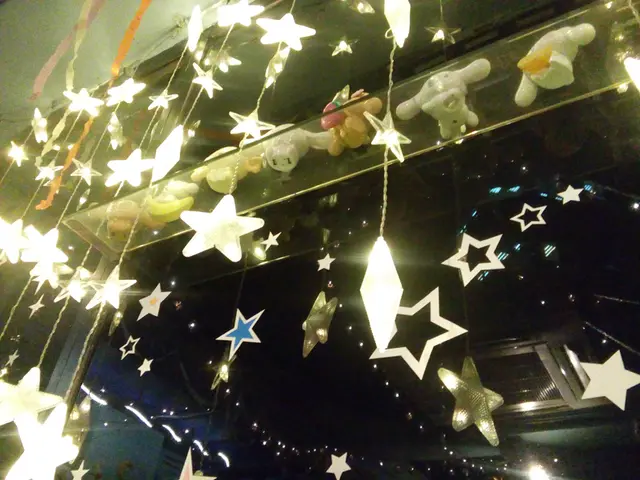 晚上來，星星吊燈顯得更美~