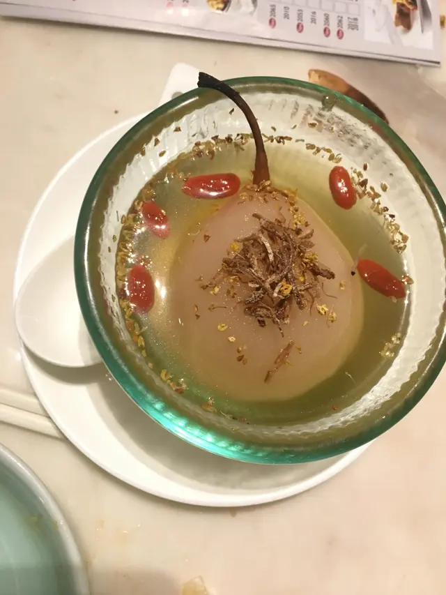 Sweet soup marinated pear