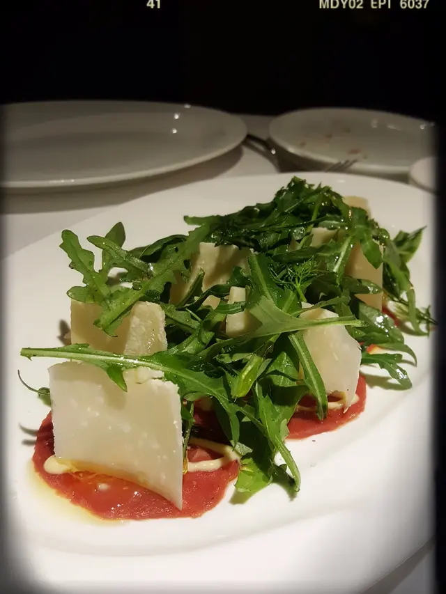 Beef Carpaccio with Arugula & Parmigiano, light Mustard sauce（$178）