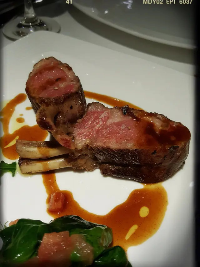 Roasted Baby Lamb chop from New Zealand with Spinach sautéed and Polenta（$388）