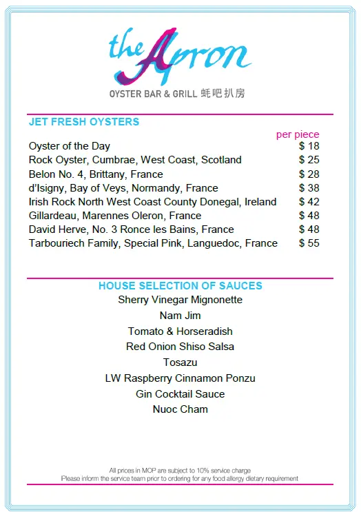 6月28日(第二日)去餐廳官網下載的MENU
官網寫明有粉紅生蠔,但去到現場係無既,而Gillardeau價錢亦都唔同。