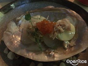北海道帶子配蟹肉蟹膏汁。玉子豆腐  - 銅鑼灣的水月