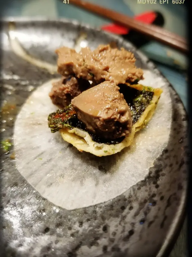 自家製雞肝醬/脆炸海苔（$88）