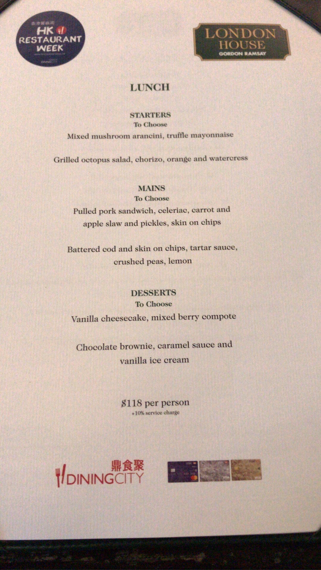Gordon ramsay restaurant menu