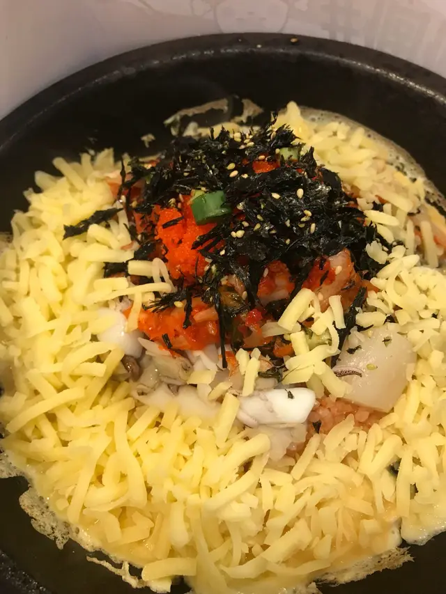 帶子。海鮮芝土熔岩蛋醬飯 