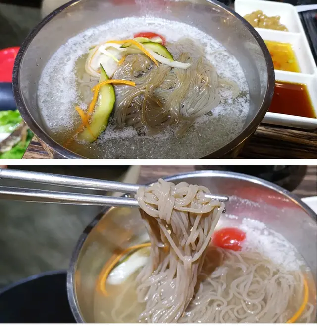水冷麵吃起來煙煙韌韌、 酸酸甜甜 ， 很醒胃 ！我覺得是整晚其中一樣我最喜歡的菜式！