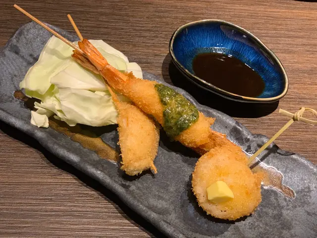 揚帆立貝、揚蝦串、東京灣鮑