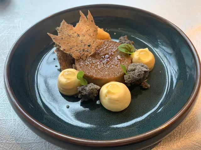 Earl grey creme brûlée, sea buckthorn ice cream