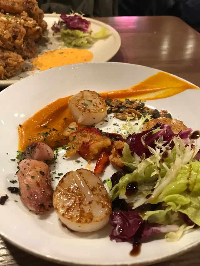 煎干貝章魚龍蝦南瓜泥