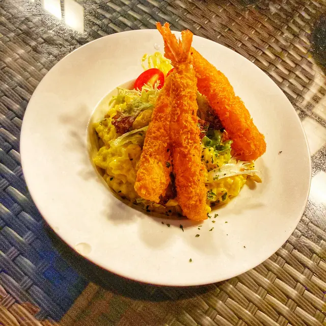 蝦肉爽彈,炸得不錯,自家製南瓜汁非常濃郁