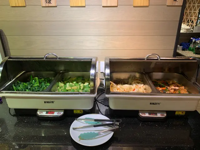 fried choy sum, jade melons, fried pork slices, salmon