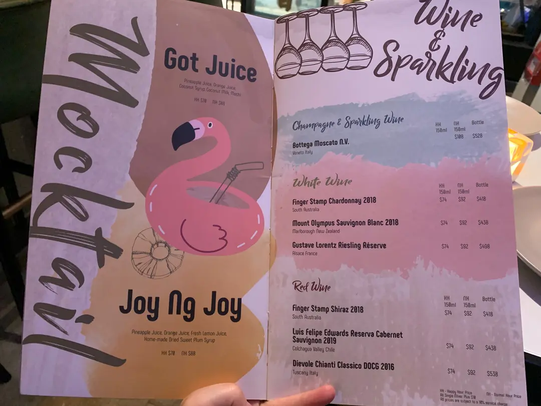The Joy House's Menu International Wine Bar in Central Soho Hong Kong