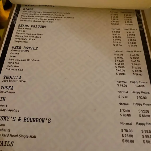 Happy Hour Drink Menu