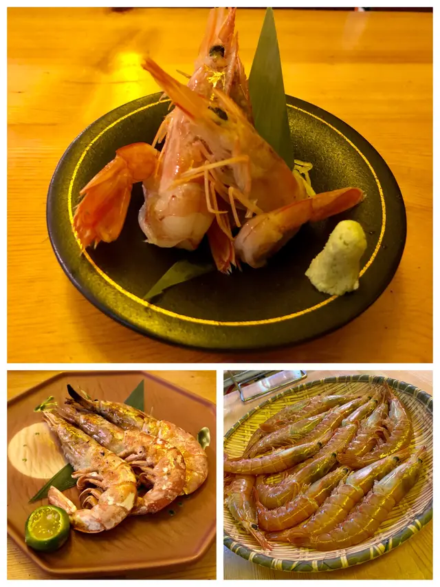 赤蝦刺身、鹽燒赤蝦
