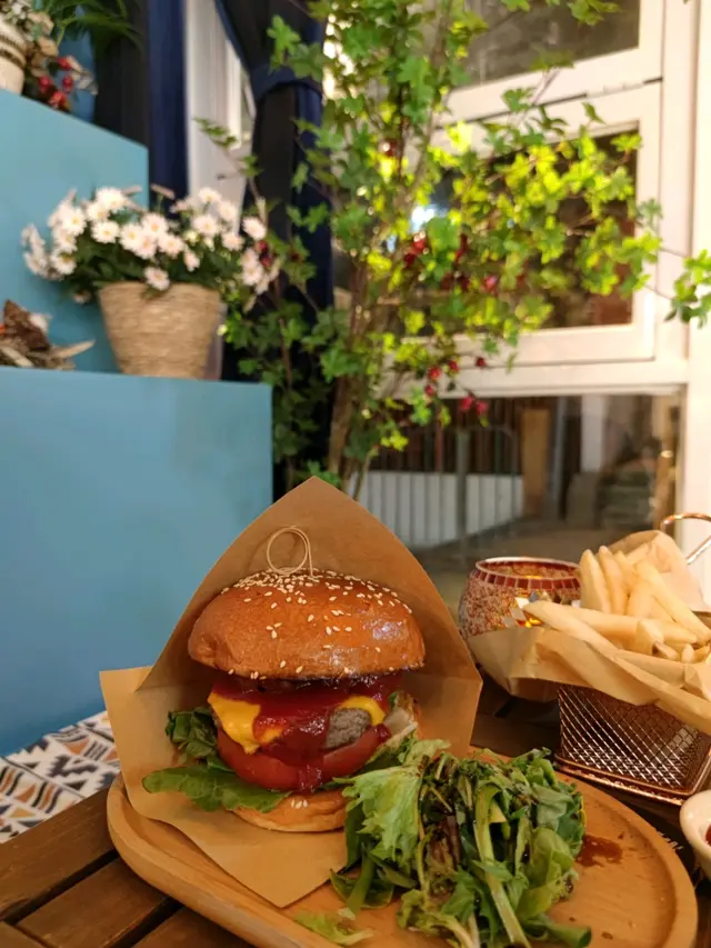 Australian value beef burger with fries