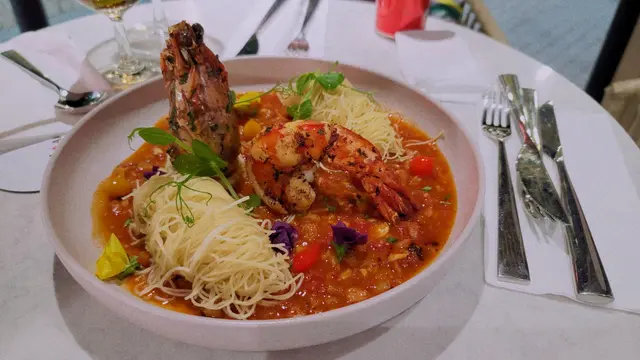 set dinner - 牛油焗海虎蝦配蝦乾醬天使麵