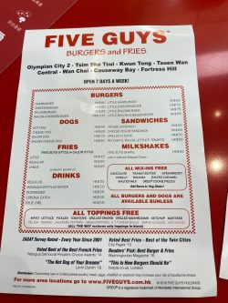 Five Guys s Menu American Hamburger Fast Food in Kwun Tong apm