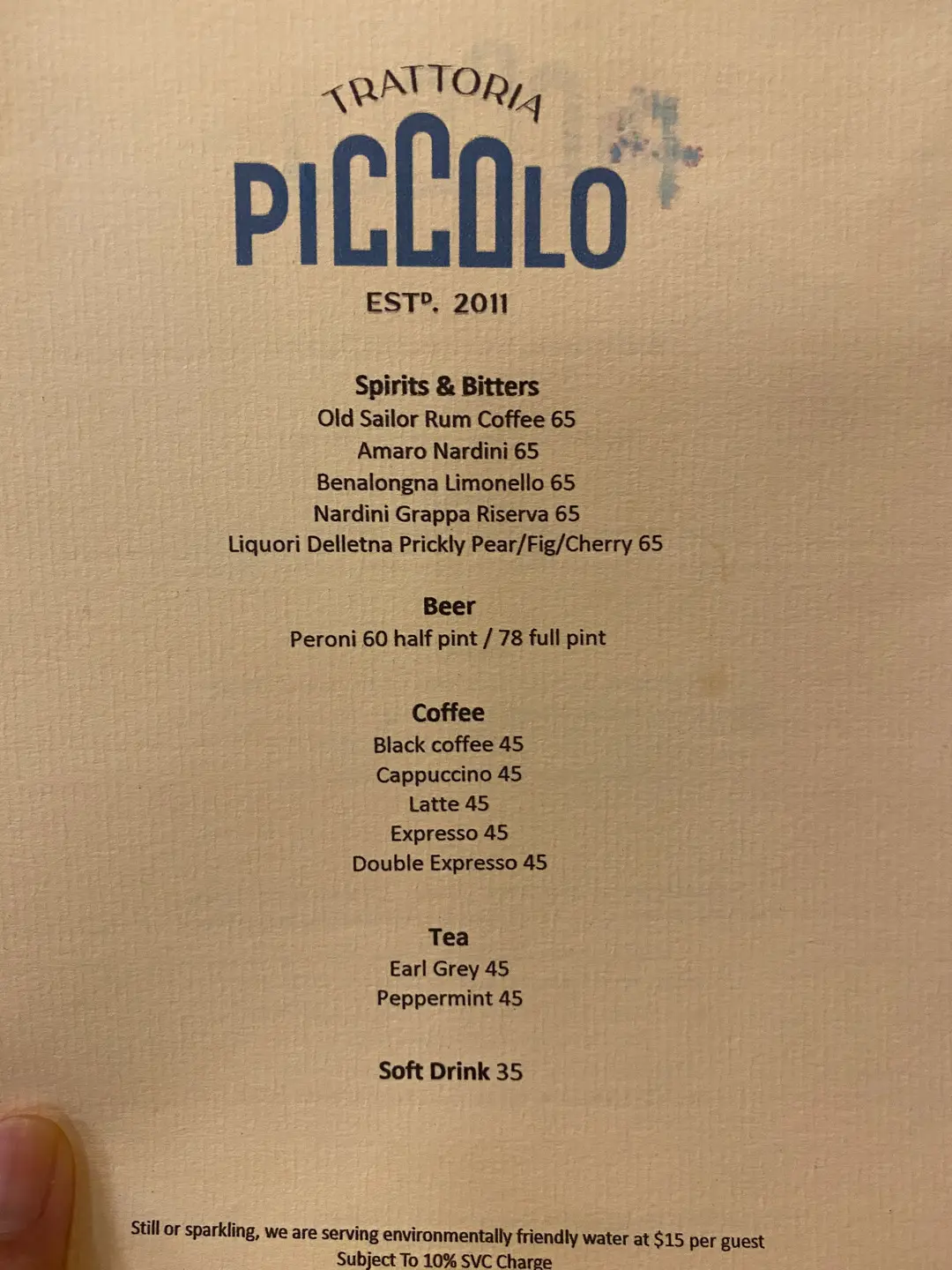 Trattoria Piccolo's Menu Italian Pizza in Western District Kennedy