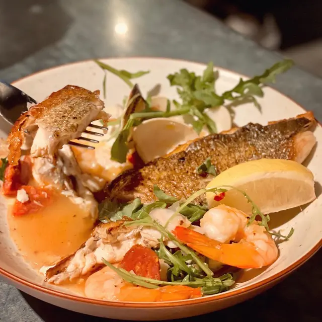 Pan-seared whole sea bass fillet