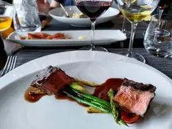 Grilled US top blade with sauteed vegetables, veal jus