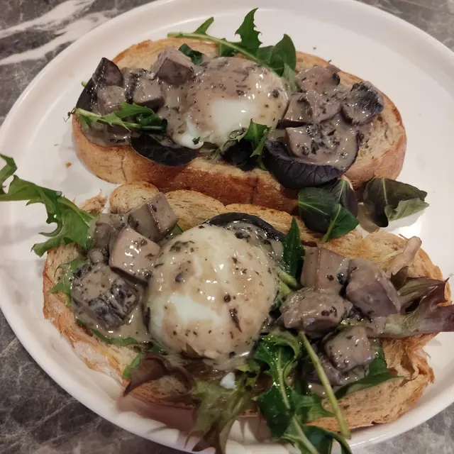 Truffle Portobello🍄 on sourdough with onsen-egg