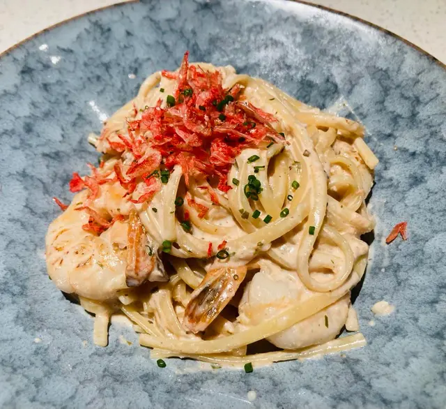 明太子奶油龍萵大蝦扁意粉