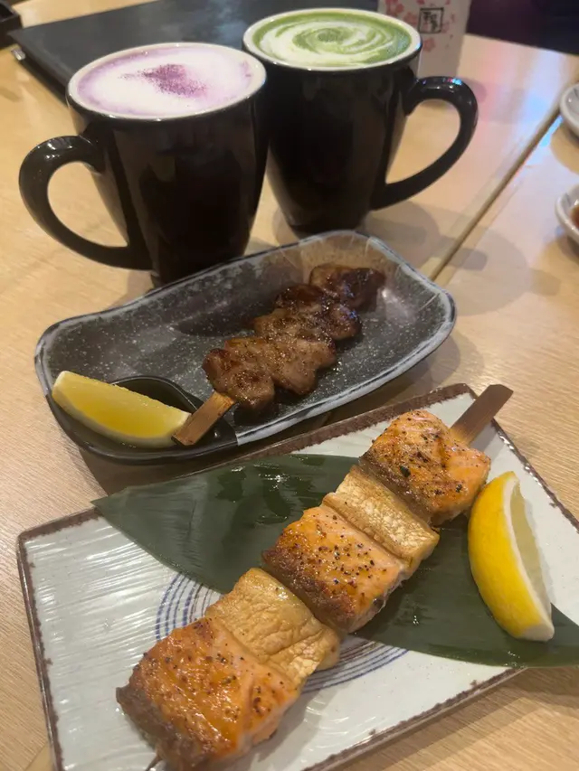 鹽味燒牛舌&三文魚椎茸燒