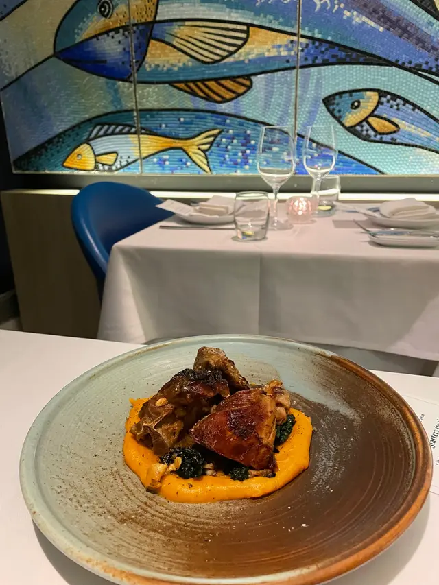 Cabrito, baby goat slow roasted, roasted sweet potato puree, sautéed wild mushrooms, kale